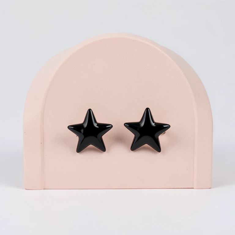 Imitation Black Enamel Star Stud Earrings