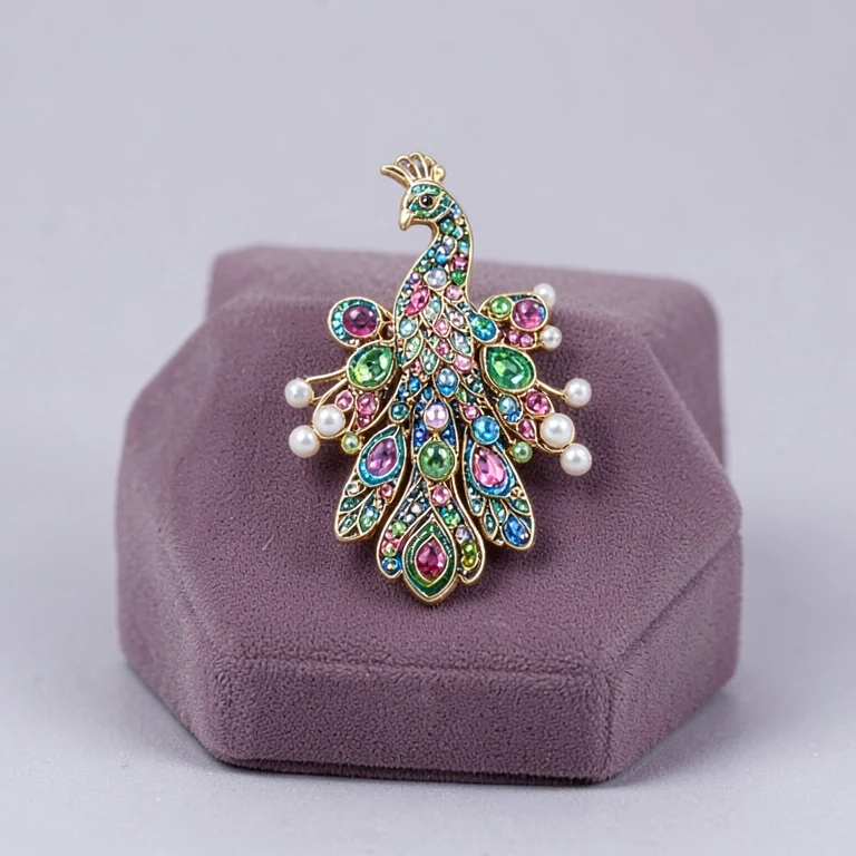 Imitation Enamel Peacock Brooch