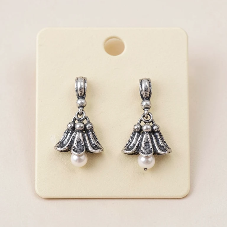 Imitation Oxidised-Tone Lotus Jhumka Earrings