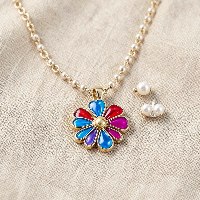 Imitation Enamel Floral Pendant Set