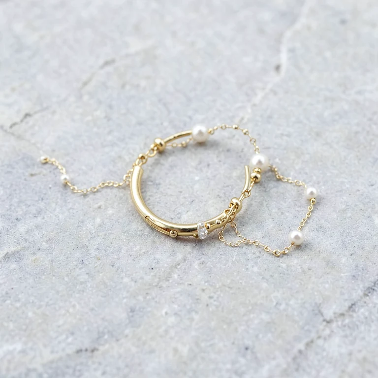 Imitation Gold-Tone Bridal Nose Ring with Chain