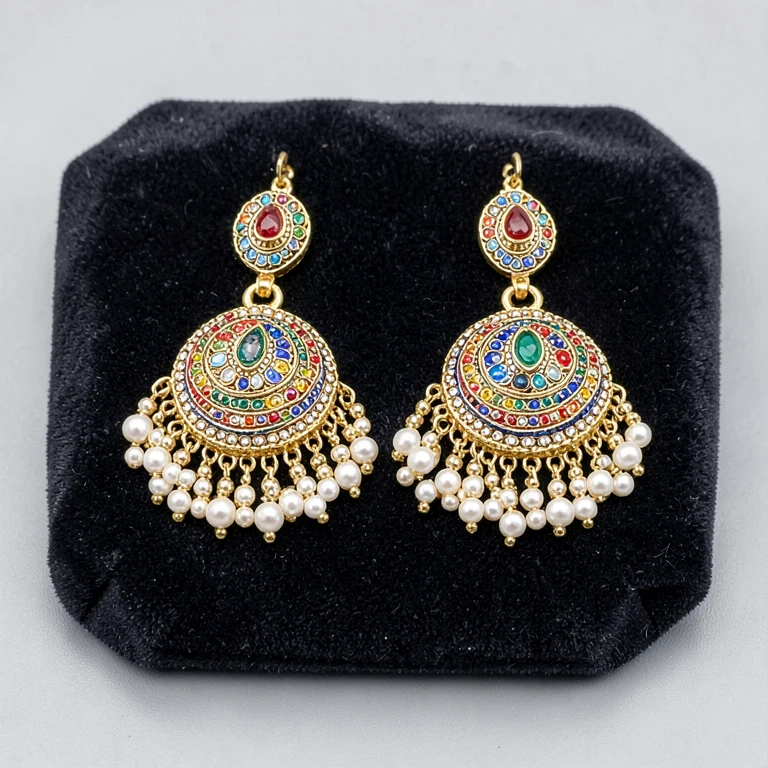 Imitation Meenakari-Style Jhumka Earring Set