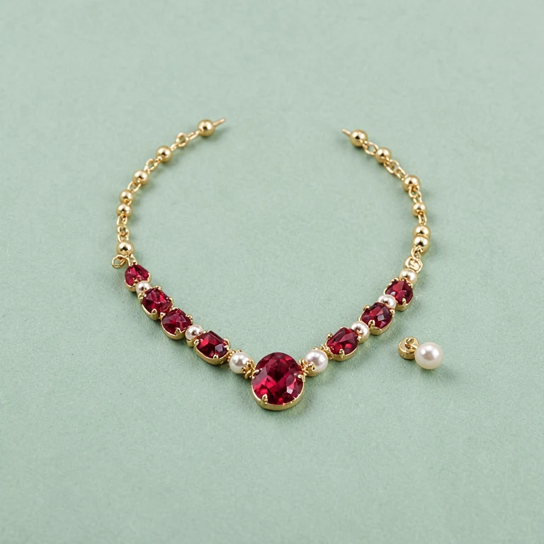 Imitation Ruby-Tone Crystal Collar Necklace Set