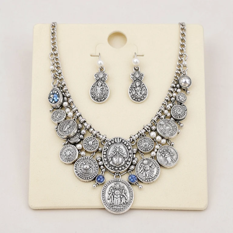 Imitation Oxidised-Tone Royal Bridal Necklace Set